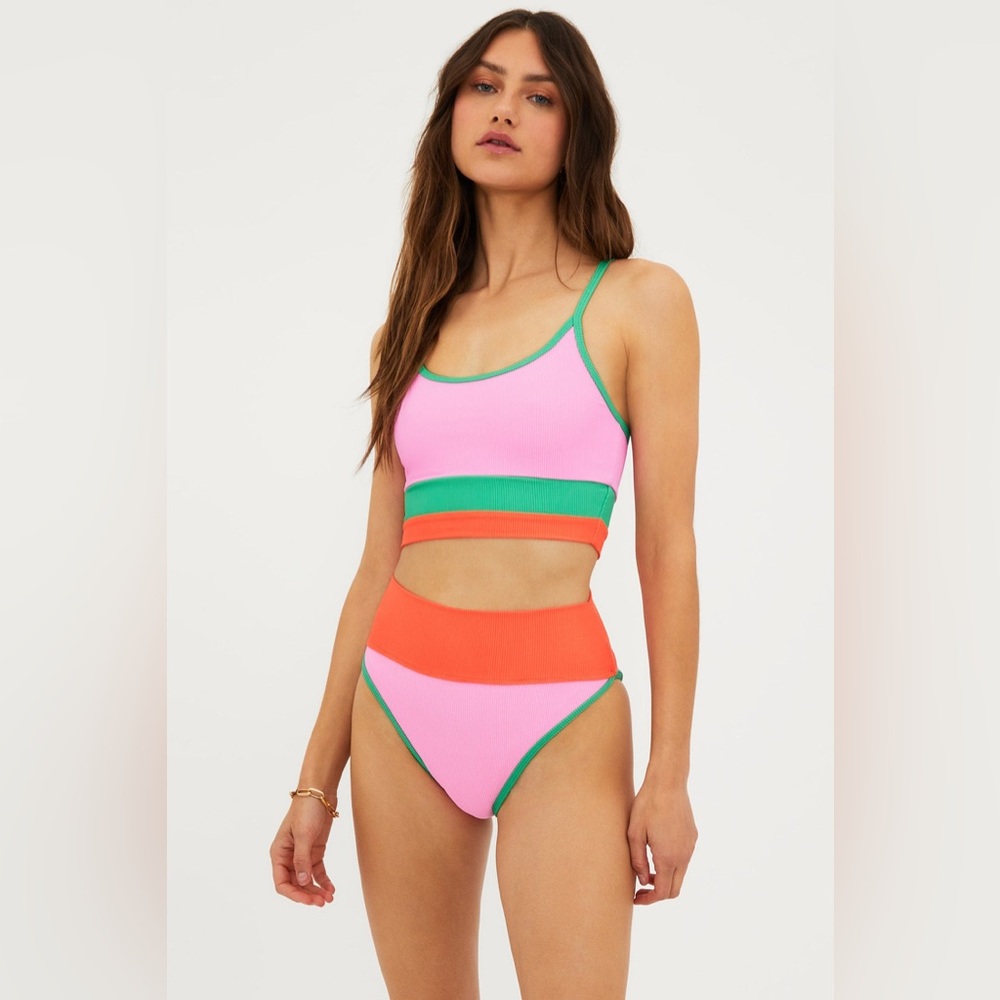 Beach Riot Eva Top Coral Beach Colorblock, Size Medium, $98
